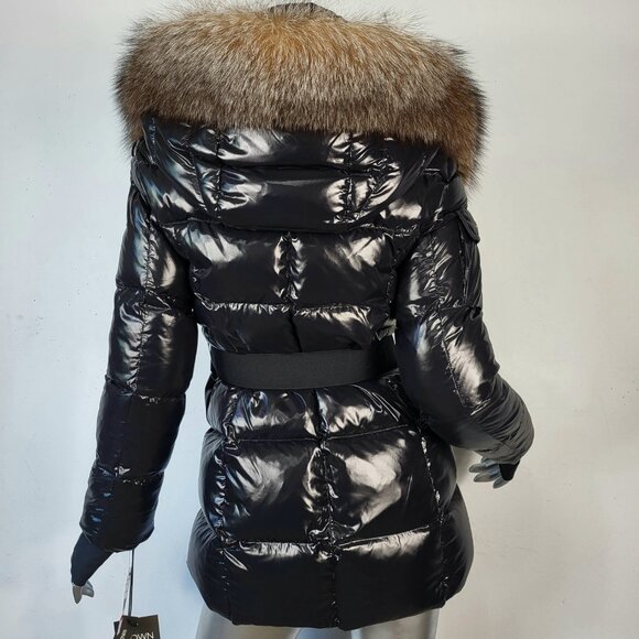Women's winter warm Black Puffer Jacket with Fur Trim - Picture 14 of 17